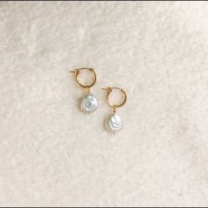 14k gold filled coin pearl huggie